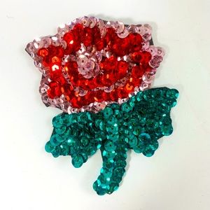 Vintage Sequin Red Green Flower Patch Appliqué